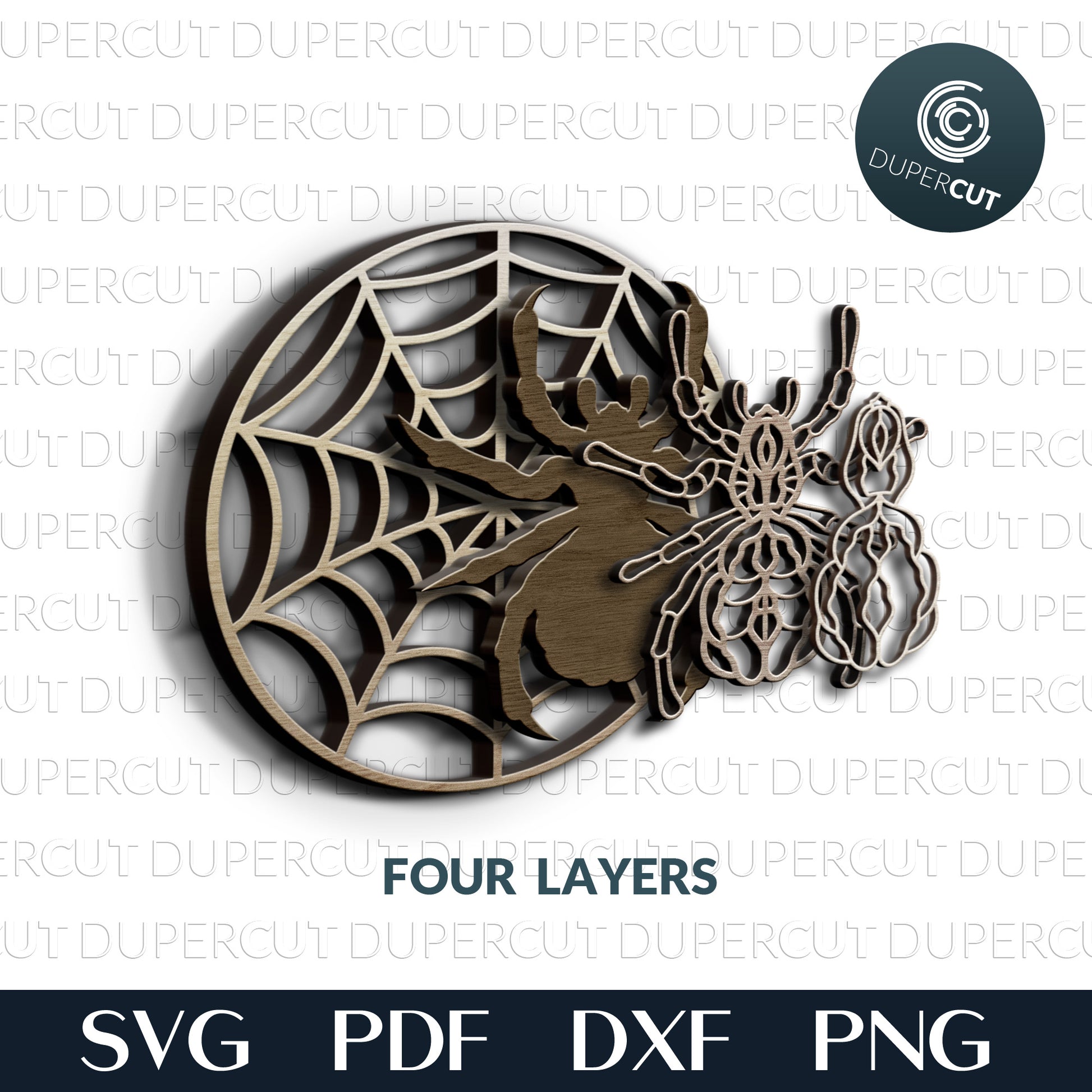 Spider on a web - layered files - SVG PDF DXF vector template for Glowforge, Cricut, Silhouette Cameo, laser cutting machines
