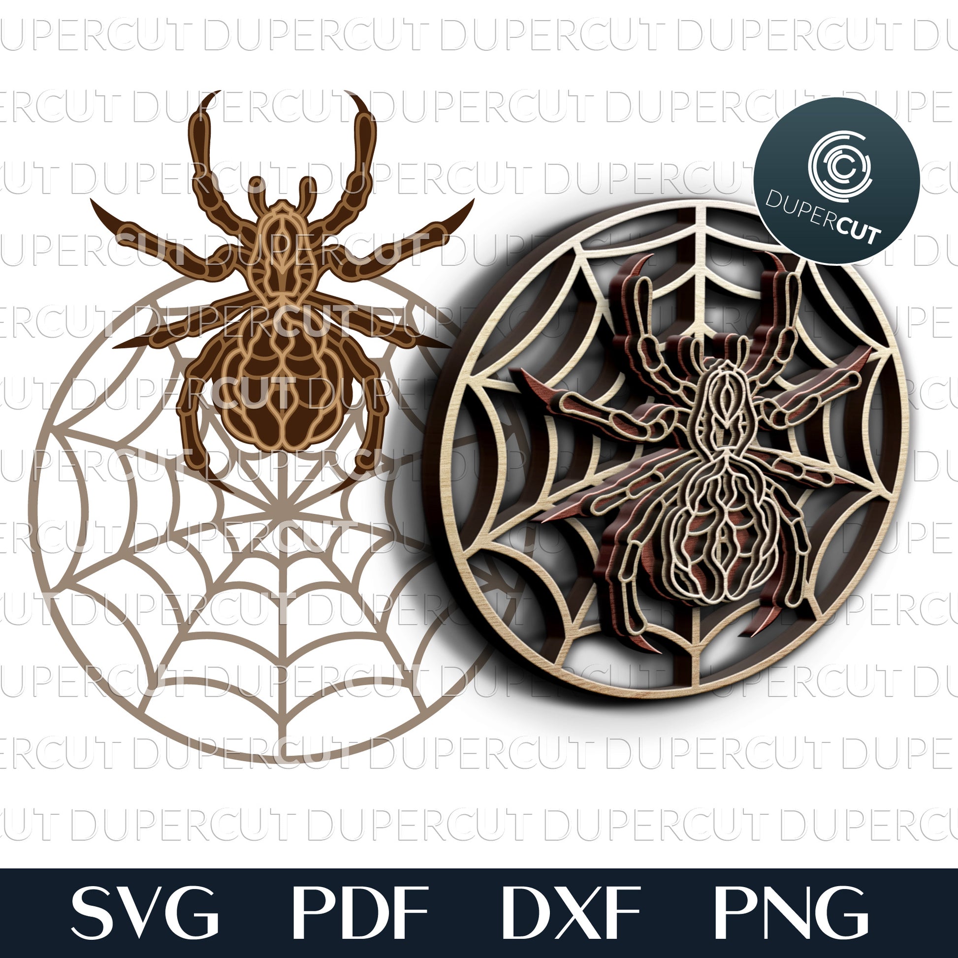 Web with a spider - layered cut files - SVG PDF DXF vector template for Glowforge, Cricut, Silhouette Cameo, laser cutting machines