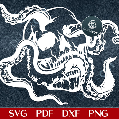 Steampunk Squid skull vector files - SVG DXF PNG cutting template for Cricut, Silhouette, laser engraving, sublimation.
