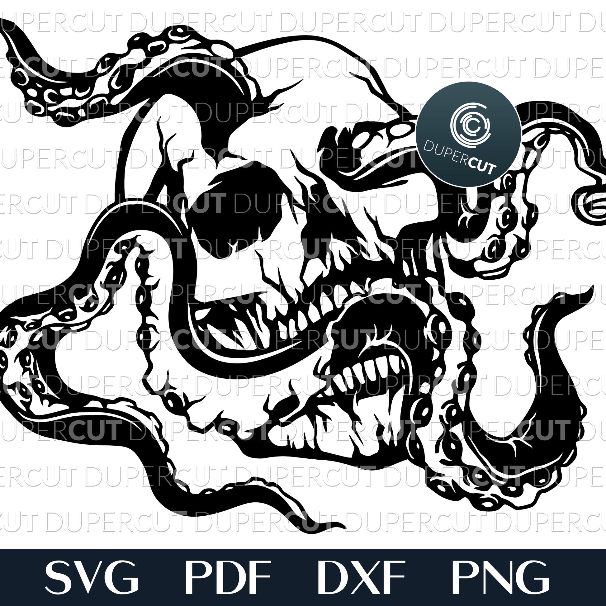 Octopus skull vector files - SVG DXF PNG cutting template for Cricut, Silhouette, laser engraving, sublimation, t-shirt application.