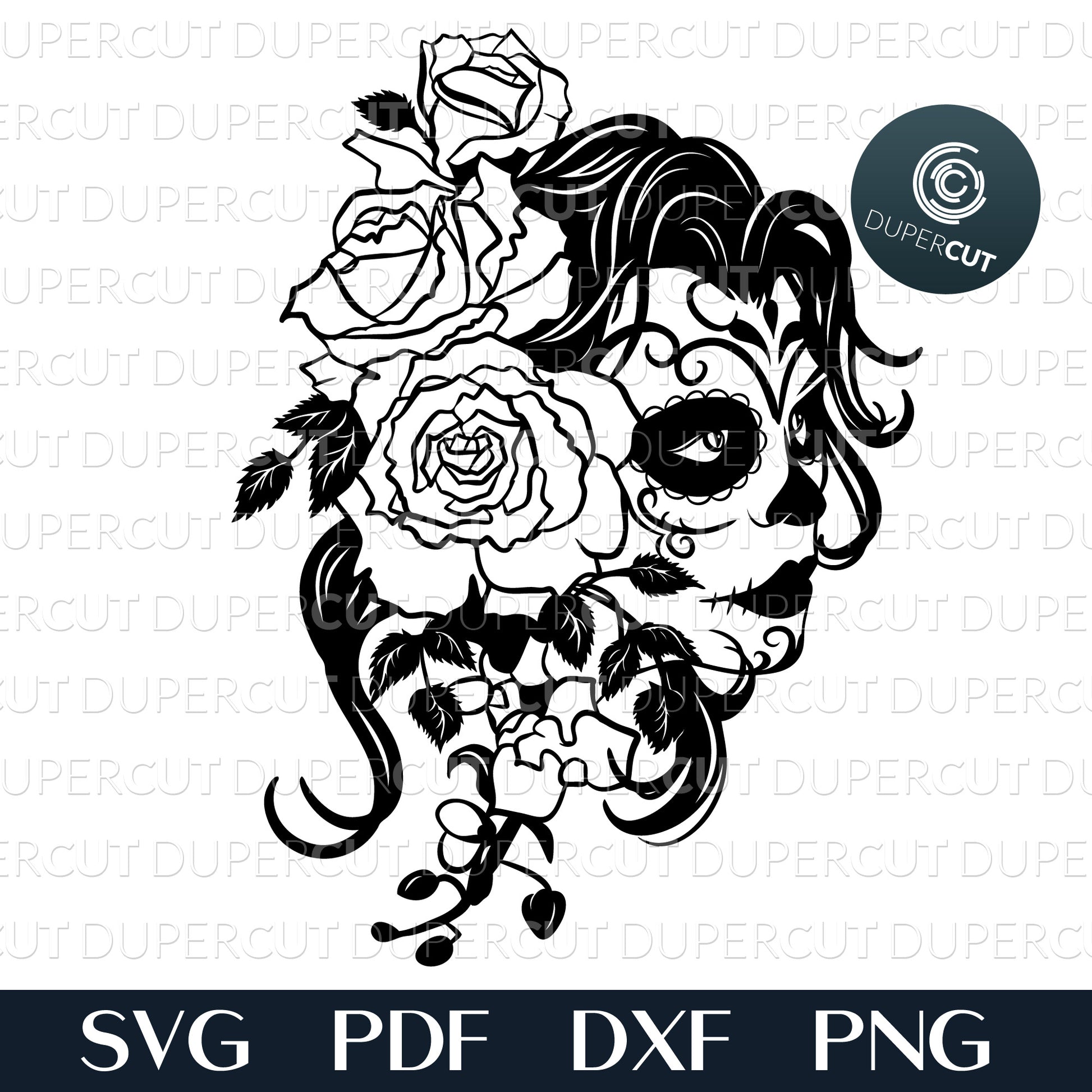 female-sugar-skull-svg-pdf-dxf-dupercut for Cut Out Skull Stencils Free Printable FEMALE SUGAR SKULL - SVG / PDF / DXF – DuperCut for Cut Out Skull Stencils Free Printable