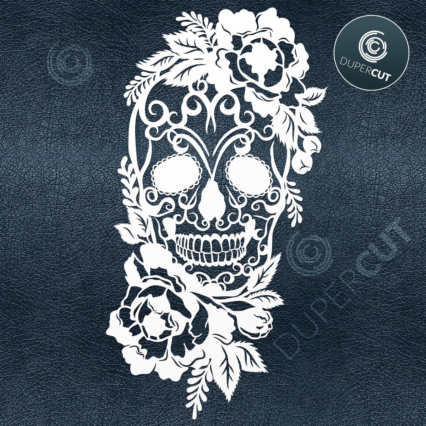 Mexican sugar skull with roses, tattoo style cutting  template - SVG DXF PNG files for Cricut, Glowforge, Silhouette Cameo, CNC Machines