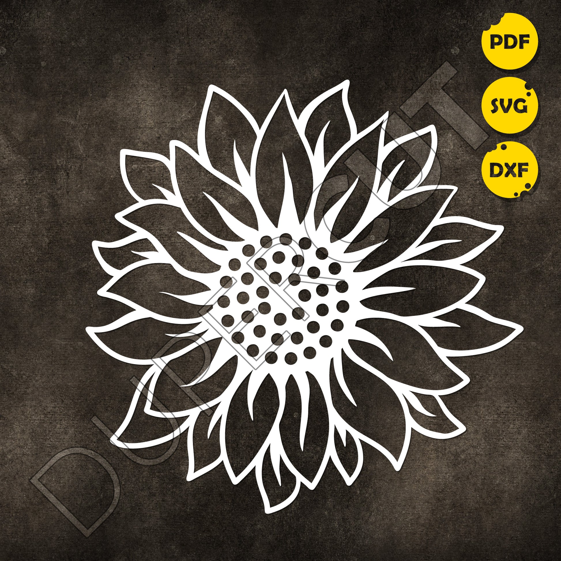 Sunflower silhouette, easy DIY project for beginners, cutting  template - SVG DXF PNG files for Cricut, Glowforge, Silhouette Cameo, CNC Machines