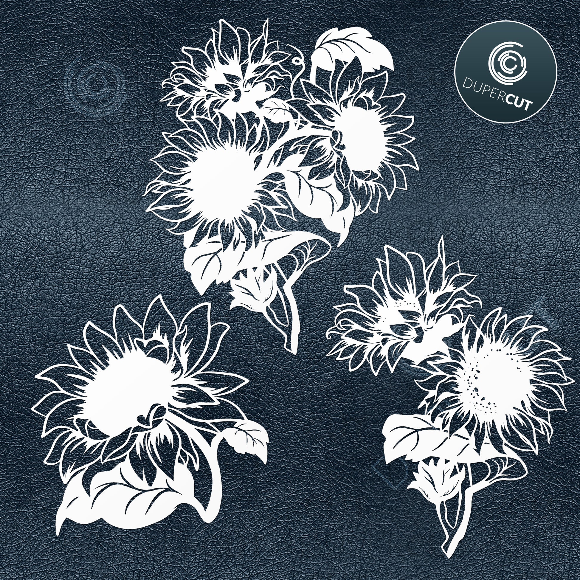 Sunflower line art illustration, paper cutting  template - SVG DXF PNG files for Cricut, Glowforge, Silhouette Cameo, CNC Machines