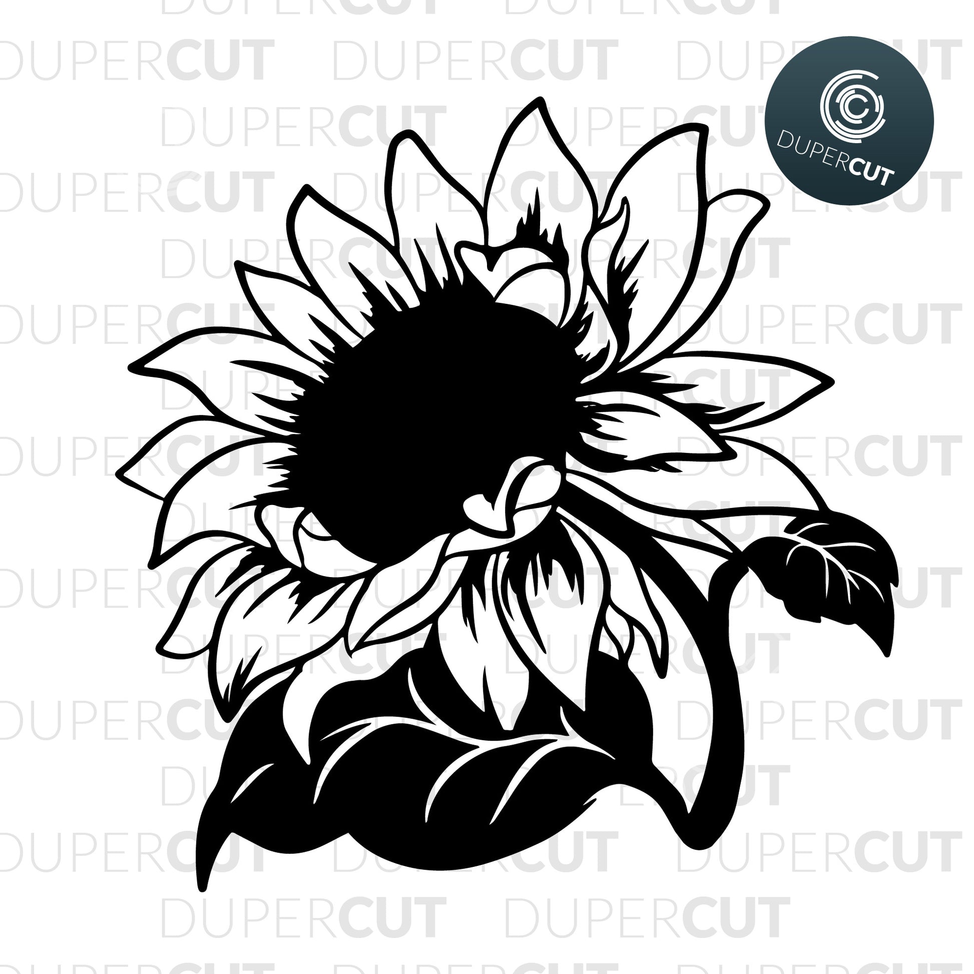 Sunflower black vector hand drawing  template - SVG DXF PNG files for Cricut, Glowforge, Silhouette Cameo, CNC Machines