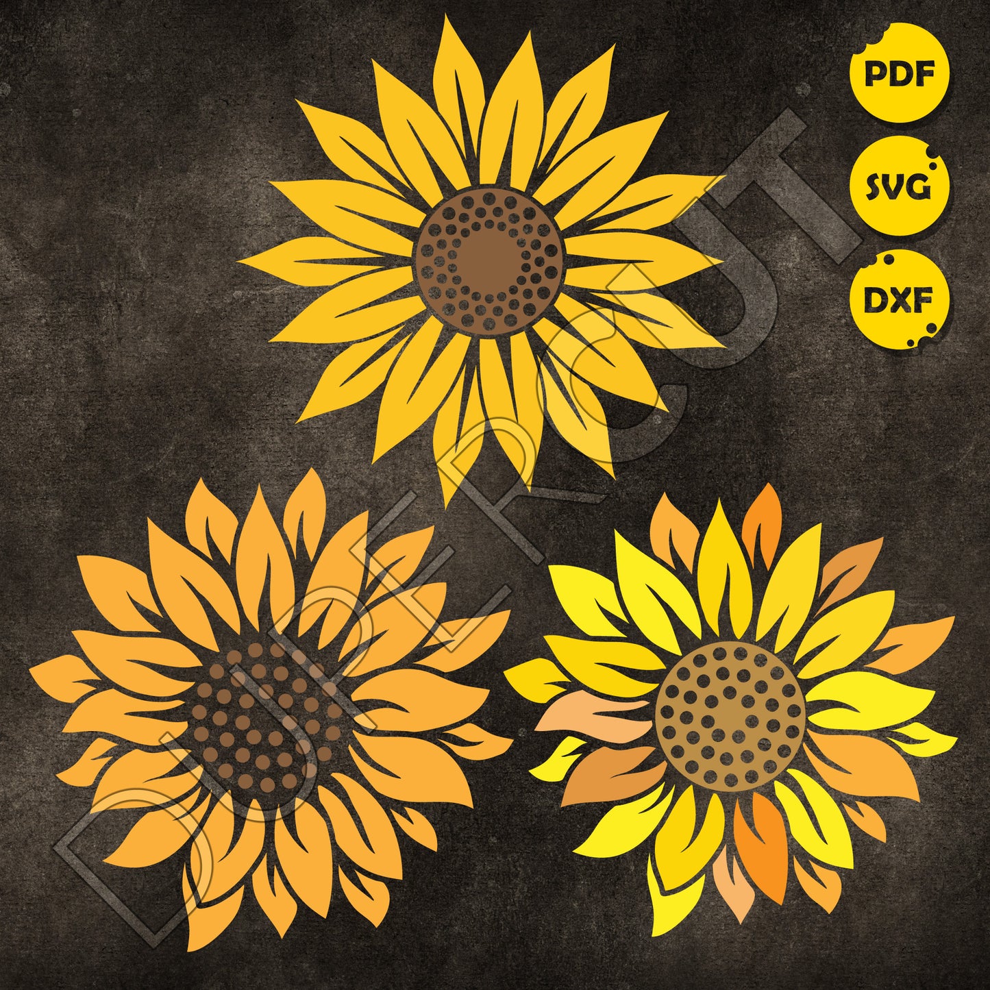 SVG PNG DXF sunflowers for tumblers - paper cutting template, print on demand files, for Cricut, Grlowforge, Silhouette