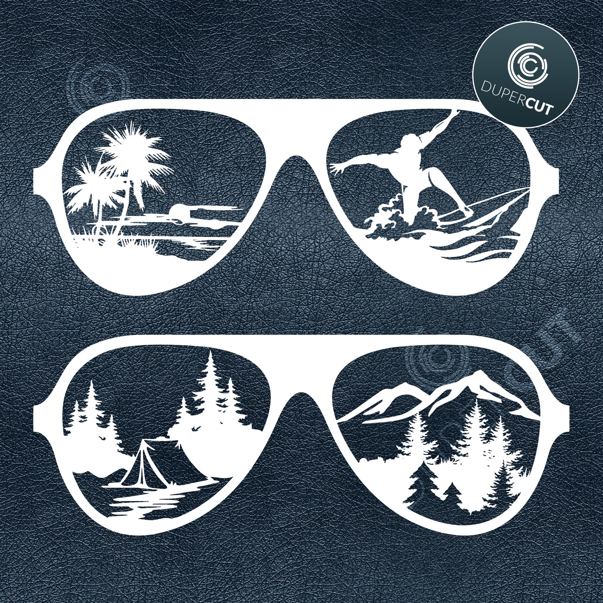 Sunglasses silhouette, outdoor adventure template  - SVG DXF JPEG files for CNC machines, laser cutting, Cricut, Silhouette Cameo, Glowforge engraving