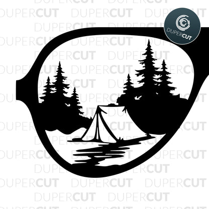Camping tent in forest template - SVG DXF JPEG files for CNC machines, laser cutting, Cricut, Silhouette Cameo, Glowforge engraving