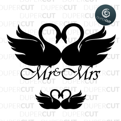 Swans Cake topper for wedding. SVG JPEG DXF files. Template for paper cutting, laser, print on demand. For use with Cricut, Glowforge, Silhouette Cameo, CNC machines. Personal or commercial license.