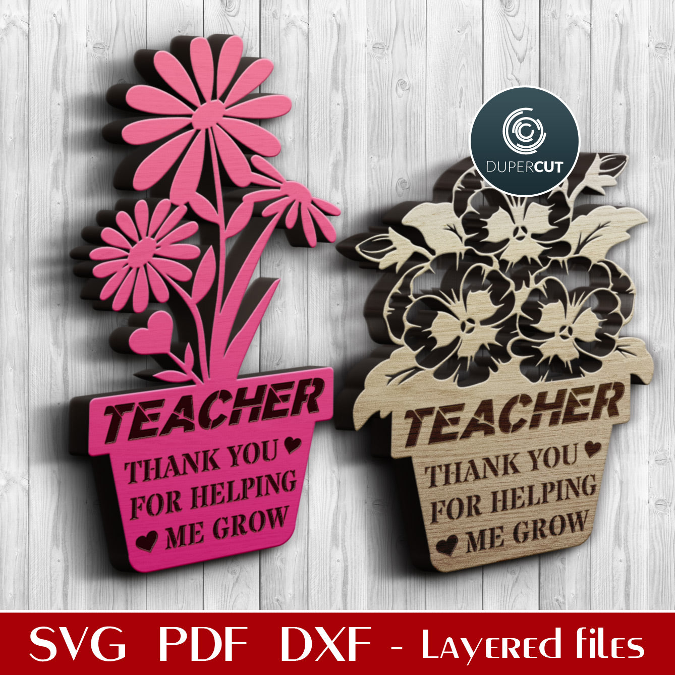 Personalized DIY gift for teacher, flower pot, cake topper template - SVG DXF PNG files for Cricut, Glowforge, Silhouette Cameo, CNC Machines