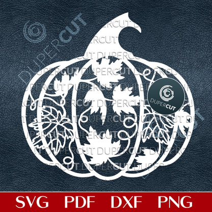 Autumn pumpkin with leaf pattern SVG PNG DXF paper cutting files for Glowforge, CNC plasma machines, Cricut, Silhouette by DuperCut