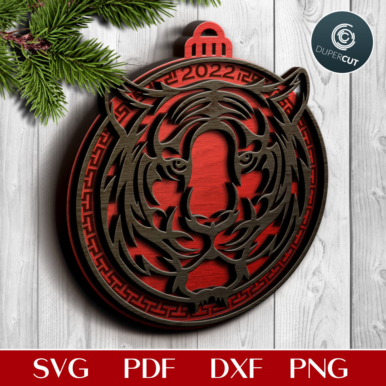 Tiger Chinese zodiac sign ornament - SVG PDF DXF vector cutting files for laser, Glowforge, Cricut, Silhouette Cameo