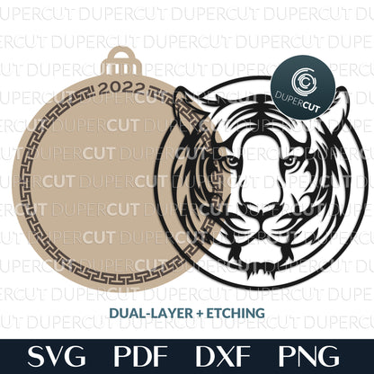 2022 Symbol Tiger Chinese zodiac sign ornament - SVG PDF DXF layered cutting files for laser, Glowforge, Cricut, Silhouette Cameo