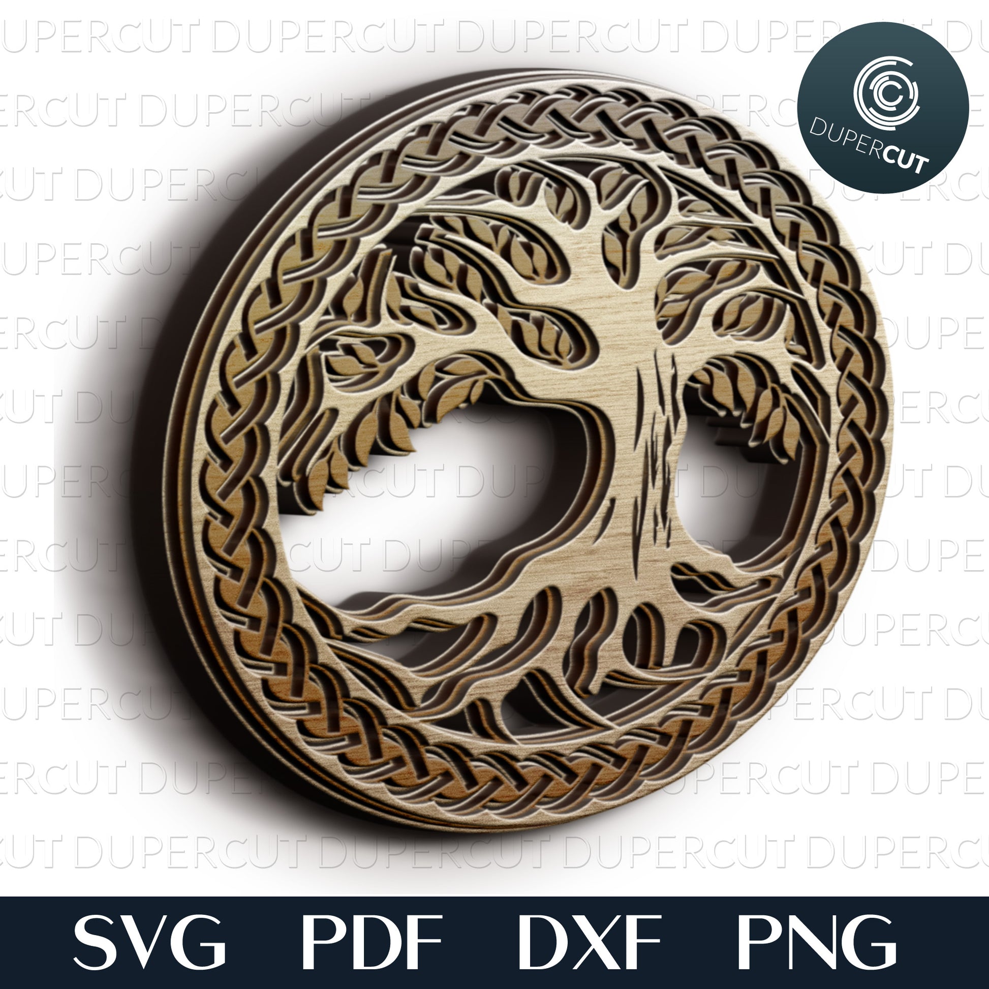 Irish celtic tree of life, layered cut template by DuperCut. SVG PNG DXF vector files for cutting, laser engraving, scrapbooking. For use with Cricut, Glowforge, Silhouette, CNC machines.