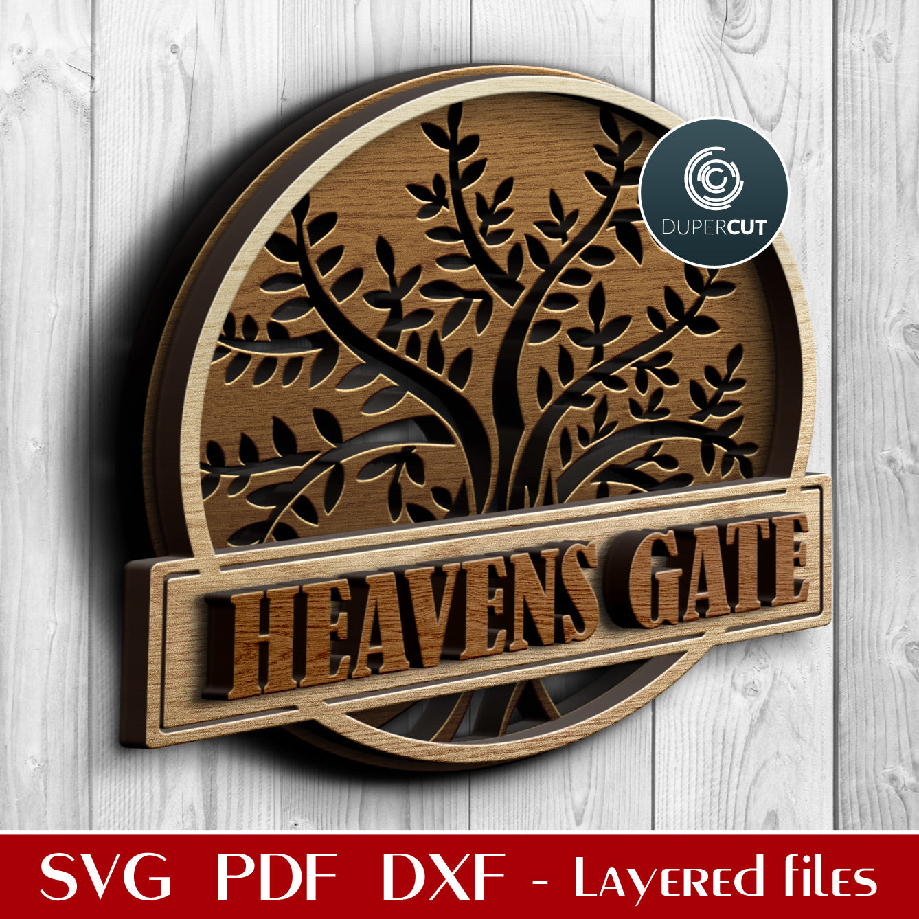 Tree of life sign with editable custom text - SVG PDF DXF layered files for laser cutting machines - Glowforge, CNC plasma, Cricut, Silhouette cameo by DuperCut
