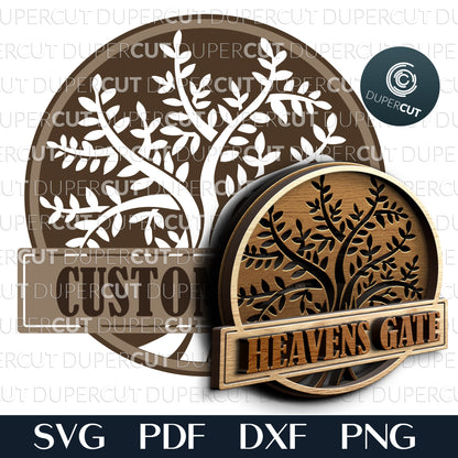 Tree of life sign with editable custom text - SVG PDF DXF layered files for laser cutting machines - Glowforge, CNC plasma, Cricut, Silhouette cameo