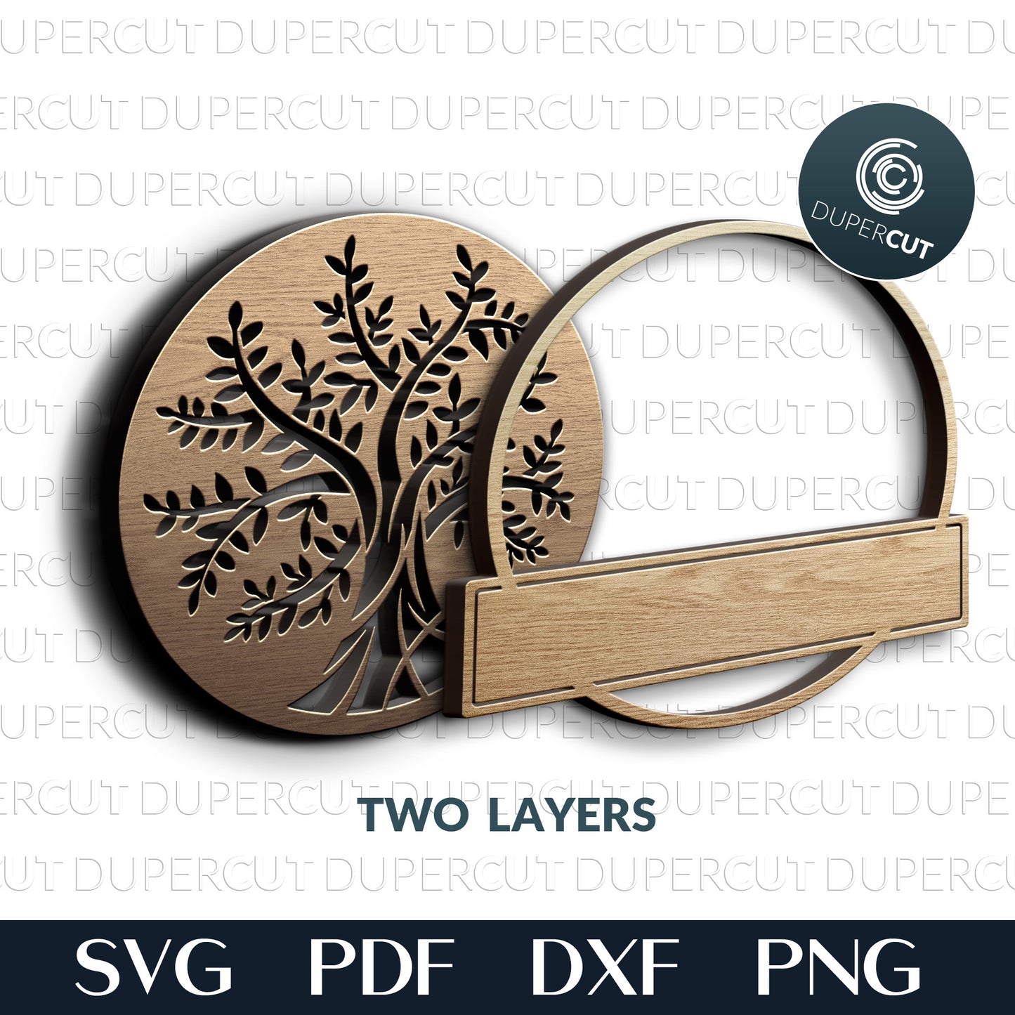 Tree of life sign add custom text - SVG PDF DXF layered files for laser cutting machines - Glowforge, CNC plasma, Cricut, Silhouette cameo