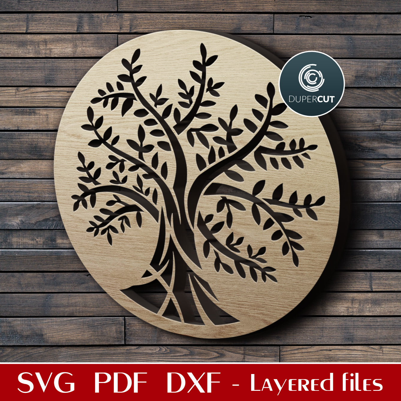 Tree of life round wall decoration stencil design - SVG PDF DXF files for laser cutting machines - Glowforge, CNC plasma, Cricut, Silhouette cameo  by DuperCut