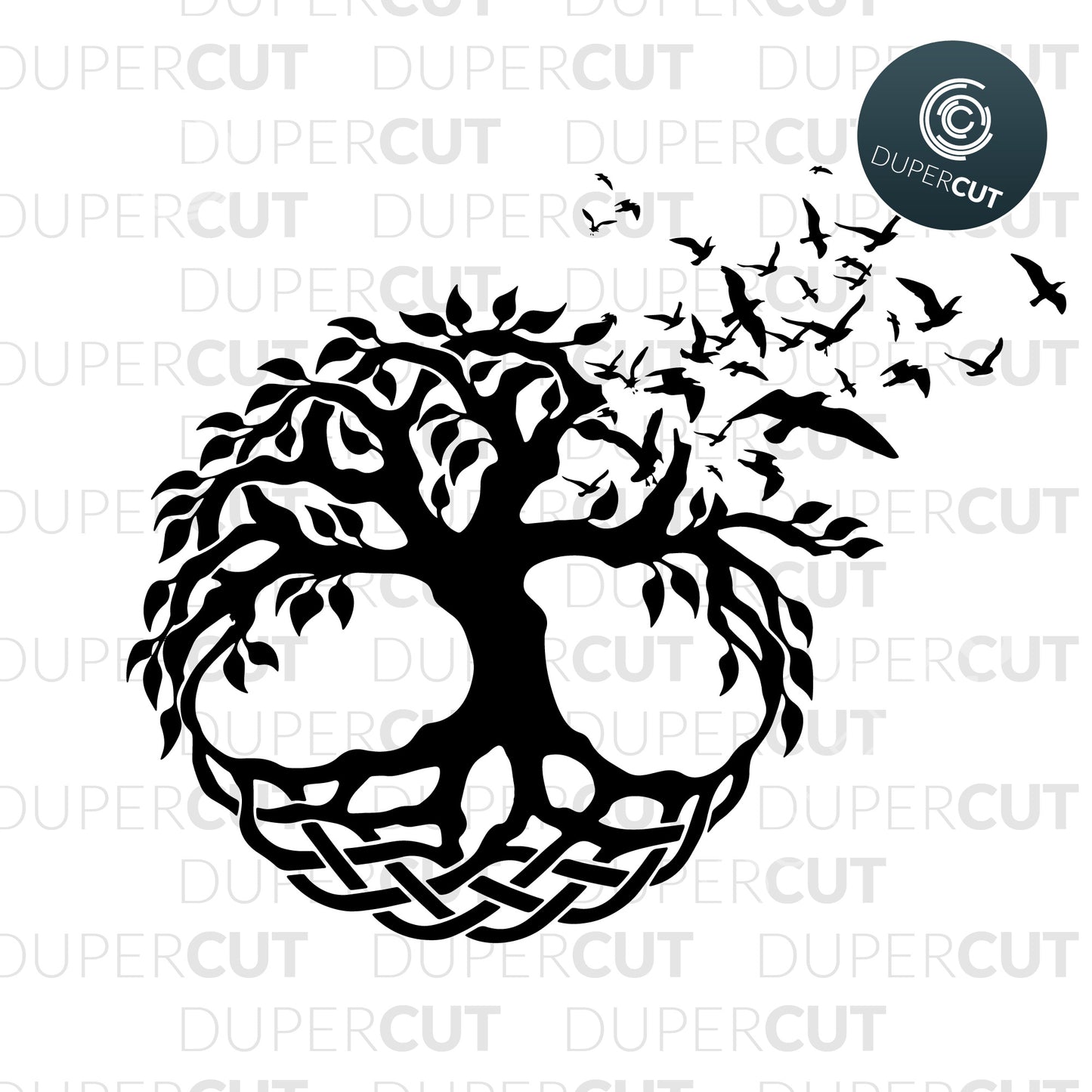 SVG PNG DXF Celtic tree of life birds, gothic tattoo - paper cutting template, print on demand files, for Cricut, Grlowforge, Silhouette