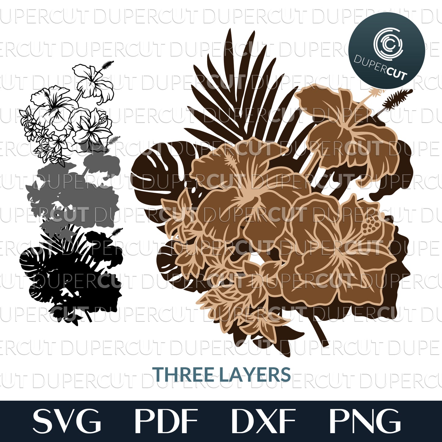 Tropical floral bouquet - layered cut files - SVG PDF DXF vector template for Glowforge, laser cutting machines, engraving, Cricut, Silhouette cameo by DuperCut