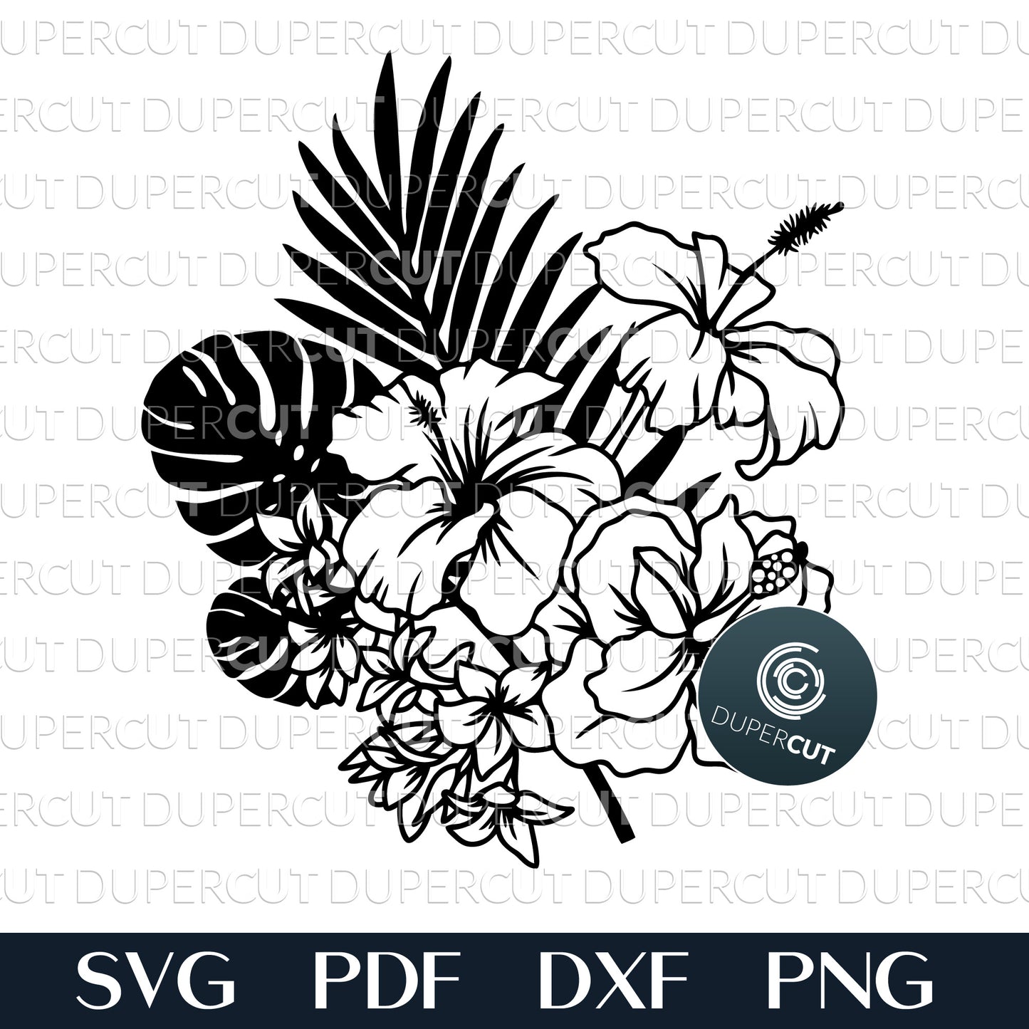 Tropical arrangement - paper cutting template - SVG PDF DXF vector template for Glowforge, laser cutting machines, engraving, Cricut, Silhouette cameo