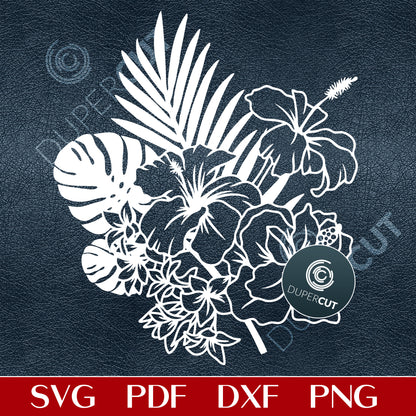 Tropical arrangement, hawaiian flowers - vinyl cutting files - SVG PDF DXF vector template for Glowforge, laser cutting machines, engraving, Cricut, Silhouette cameo