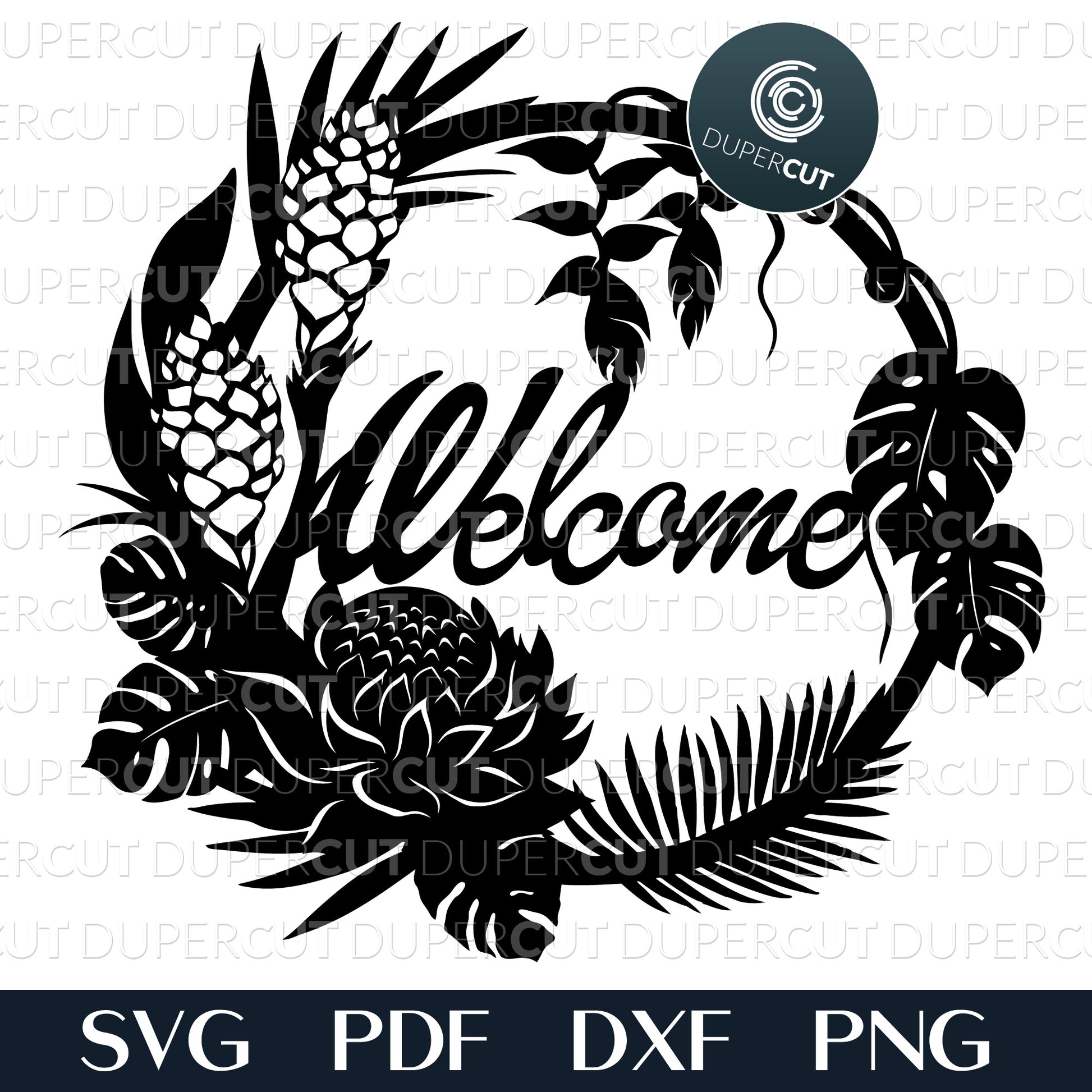 Welcome sign bundle 5 designs - layered laser cutting files SVG PDF DXF templates for commercial use. Glowforge, Cricut, Silhouette Cameo, CNC plasma machines