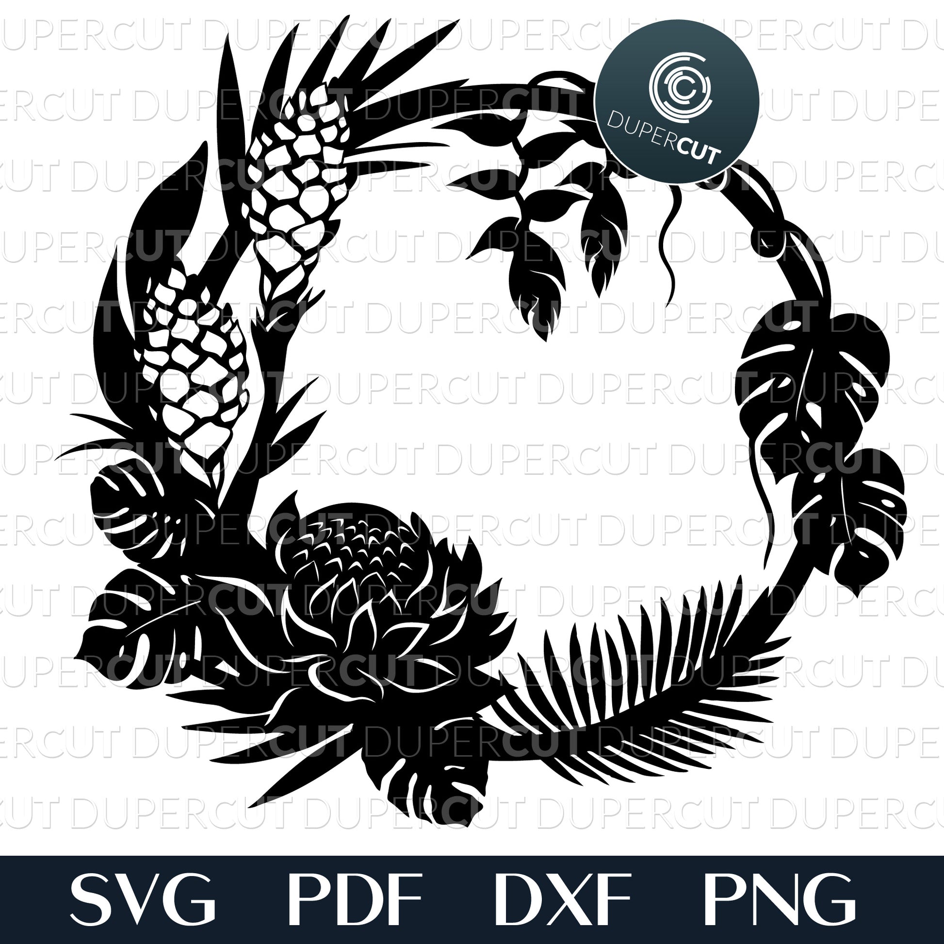 Tropical wreath, palm leaves, tropical plants silhouette. SVG PNG DXF cutting files for Cricut, Glowforge, Silhouette cameo, laser engraving