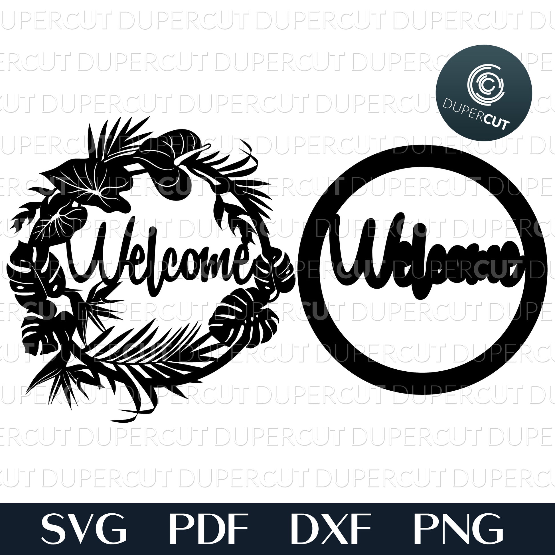 Layered laser files, welcome sign for cabin, tropical leaves and flowers.. SVG PNG DXF cutting files for Cricut, Glowforge, Silhouette cameo, laser engraving