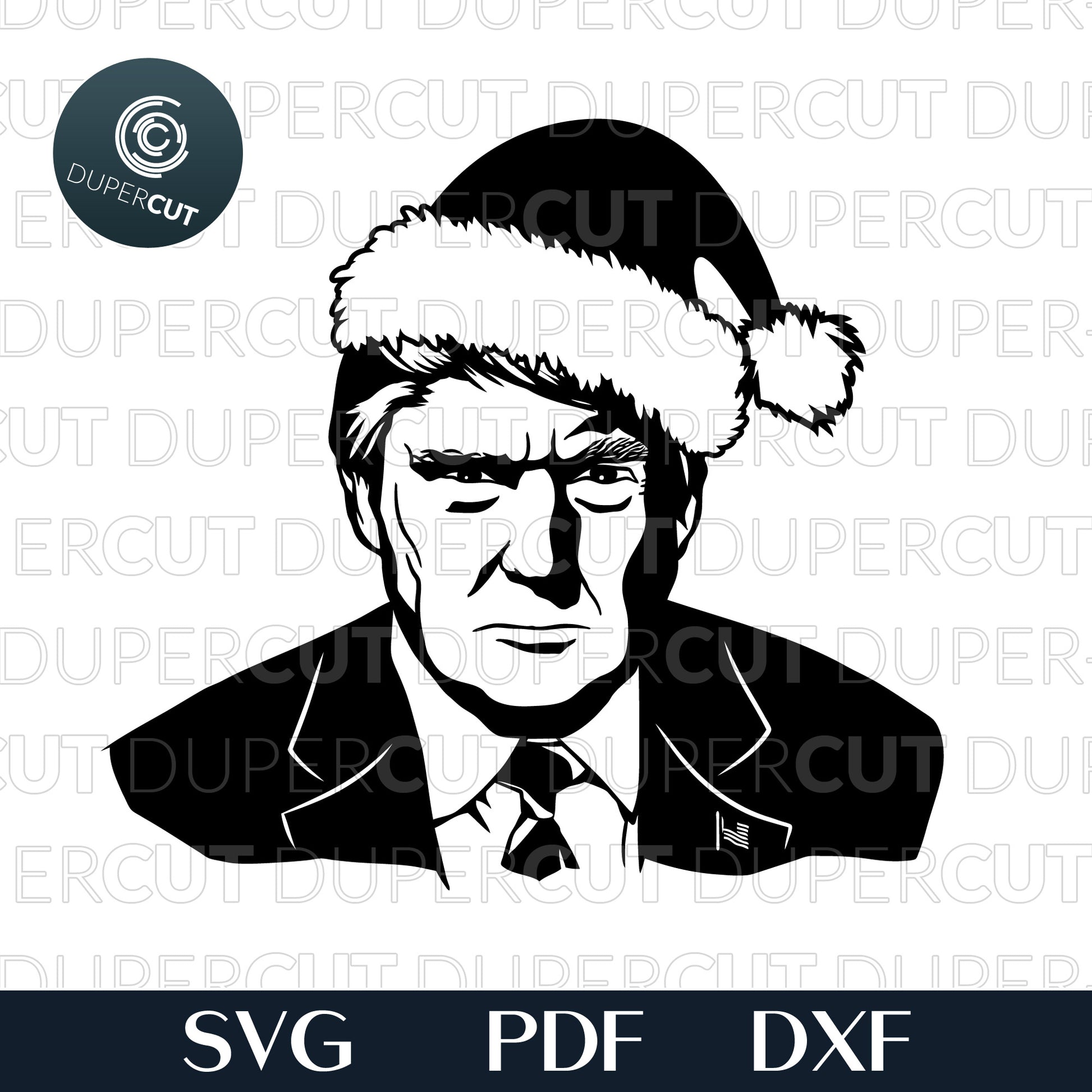 Paper cutting template - Donuld Trump in Santa Hat