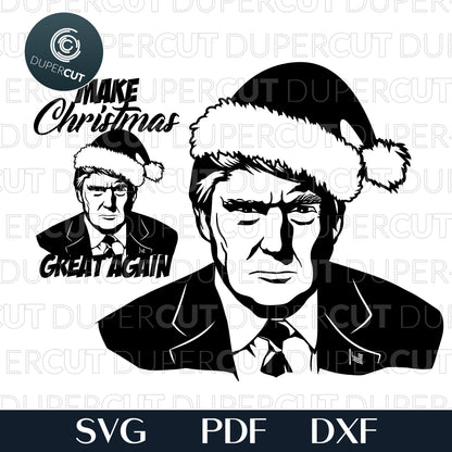 Paper cutting template - Donuld Trump Black and White Portrait - Make Christmas Great Again