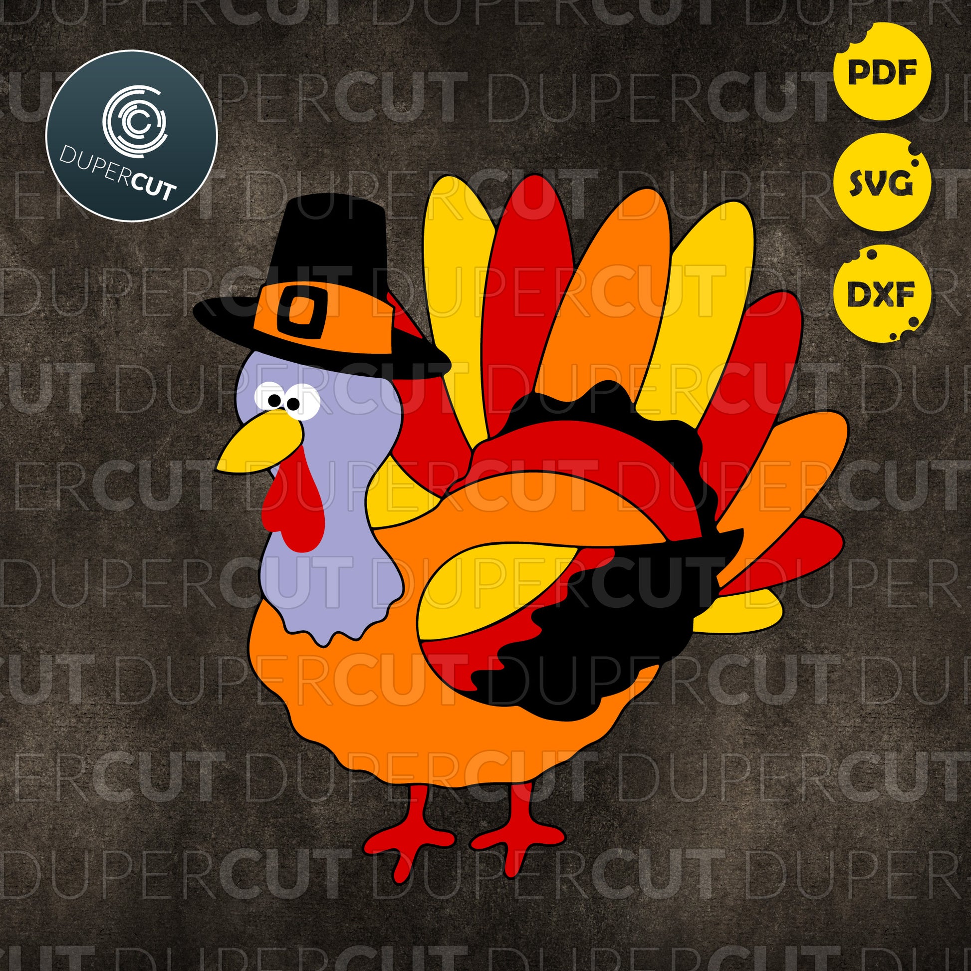 Thanksgiving turkey, color vector  template - SVG DXF PNG files for Cricut, Glowforge, Silhouette Cameo, CNC Machines