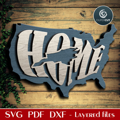 Map of the United States HOME wall decoration SVG layered cutting files for Glowfroge, Cricut, Silhouette, CNC plasma machines by DuperCut.com