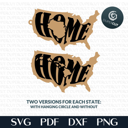 Map of the United States HOME design SVG layered cutting files for Glowfroge, Cricut, Silhouette, CNC plasma machines by DuperCut.com