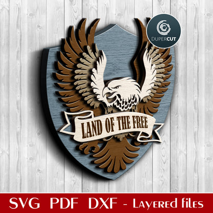 American eagle crest with USA flag - SVG DXF layered vector cutting files for Glowforge, Cricut, Silhouette Cameo, CNC plasma machines by DuperCut.com