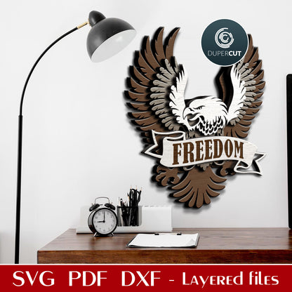 Freedom eagle pattern USA symbol Independence Day   - SVG DXF layered vector cutting files for Glowforge, Cricut, Silhouette Cameo, CNC plasma machines by DuperCut.com