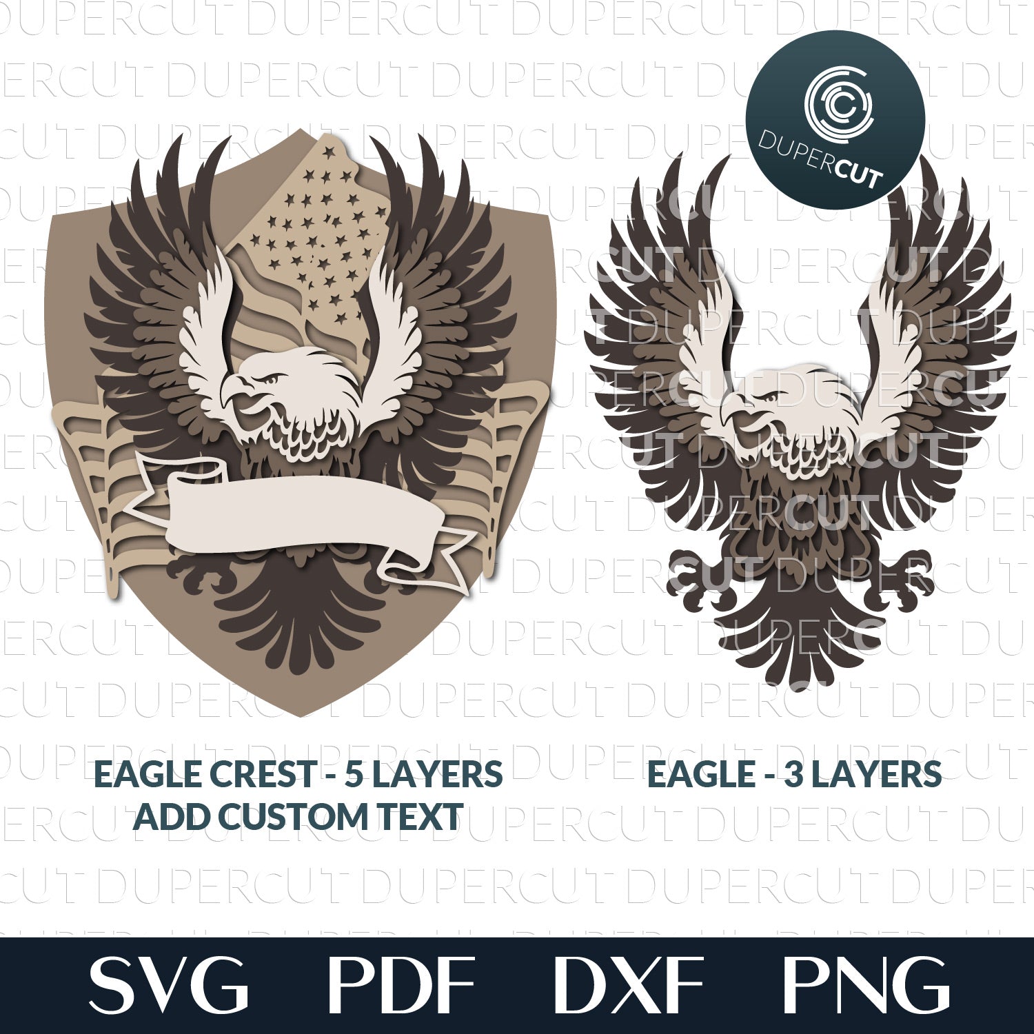 USA flag patriotic eagle "land of the free" pattern  - SVG DXF layered vector cutting files for Glowforge, Cricut, Silhouette Cameo, CNC plasma machines by DuperCut.com