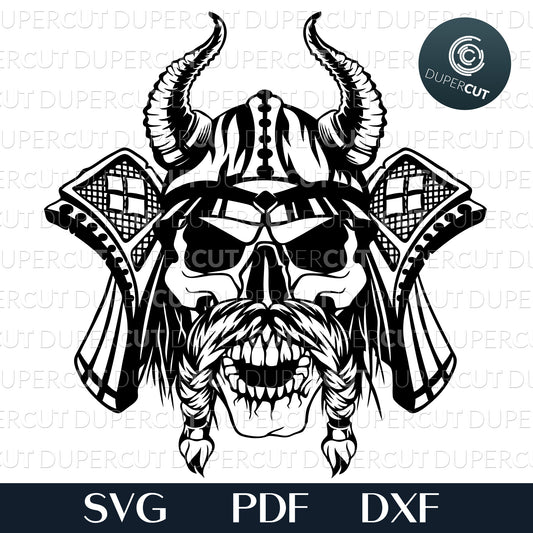 Viking Skull. Paper cutting template SVG PNG DXF files. For DIY projects Cricut, Glowforge, Silhouette Cameo, CNC Machines.