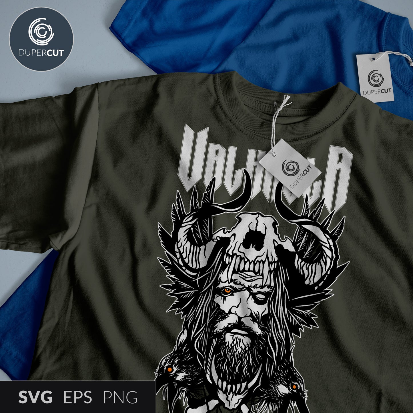 Valhalla Viking line art - custom apparel design, Merch by Amazon template - EPS, SVG, PNG files. Vector Colour illustration for print on demand, sublimation, custom t-shirts, hoodies, tumblers.