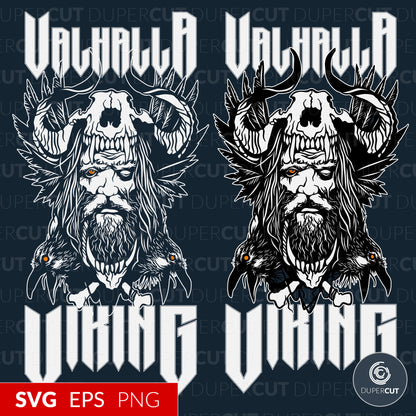 Vlhalla Viking - EPS, SVG, PNG files. Vector Colour illustration for print on demand, sublimation, custom t-shirts, hoodies, tumblers.