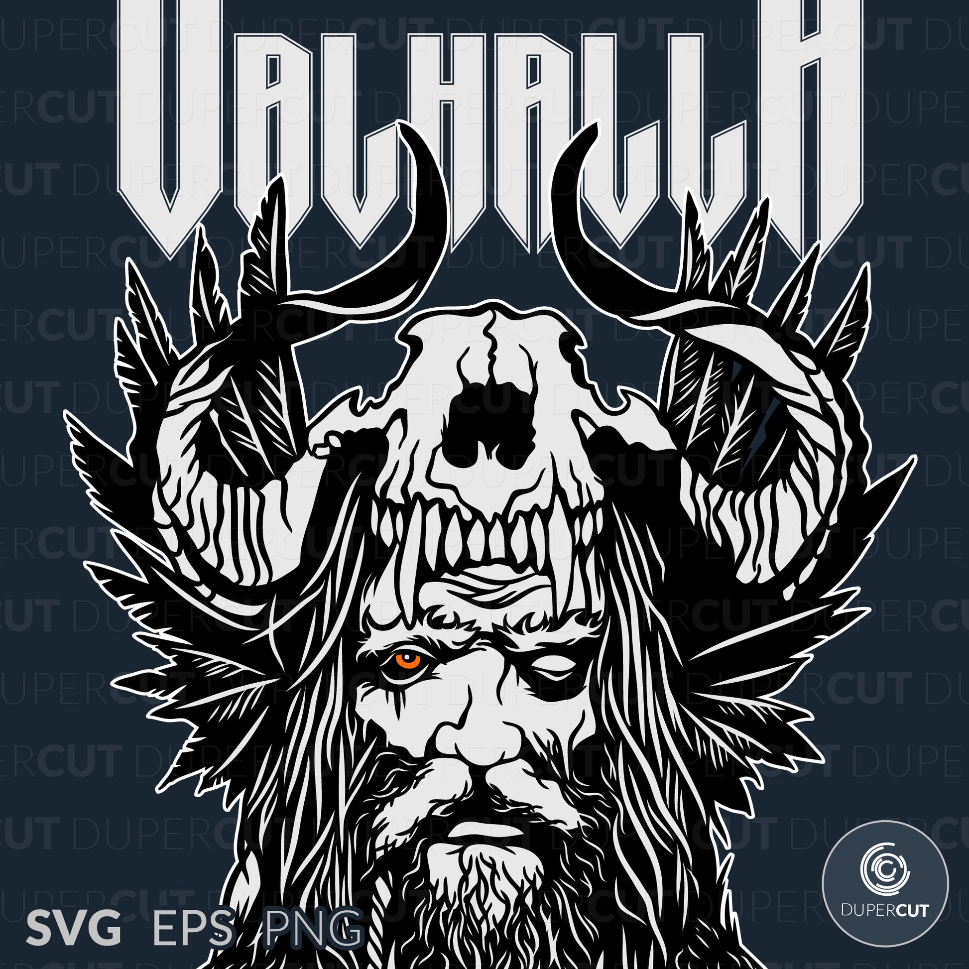 Valhalla Viking Nordic design - EPS, SVG, PNG files. Vector Colour illustration for print on demand, sublimation, custom t-shirts, hoodies, tumblers.
