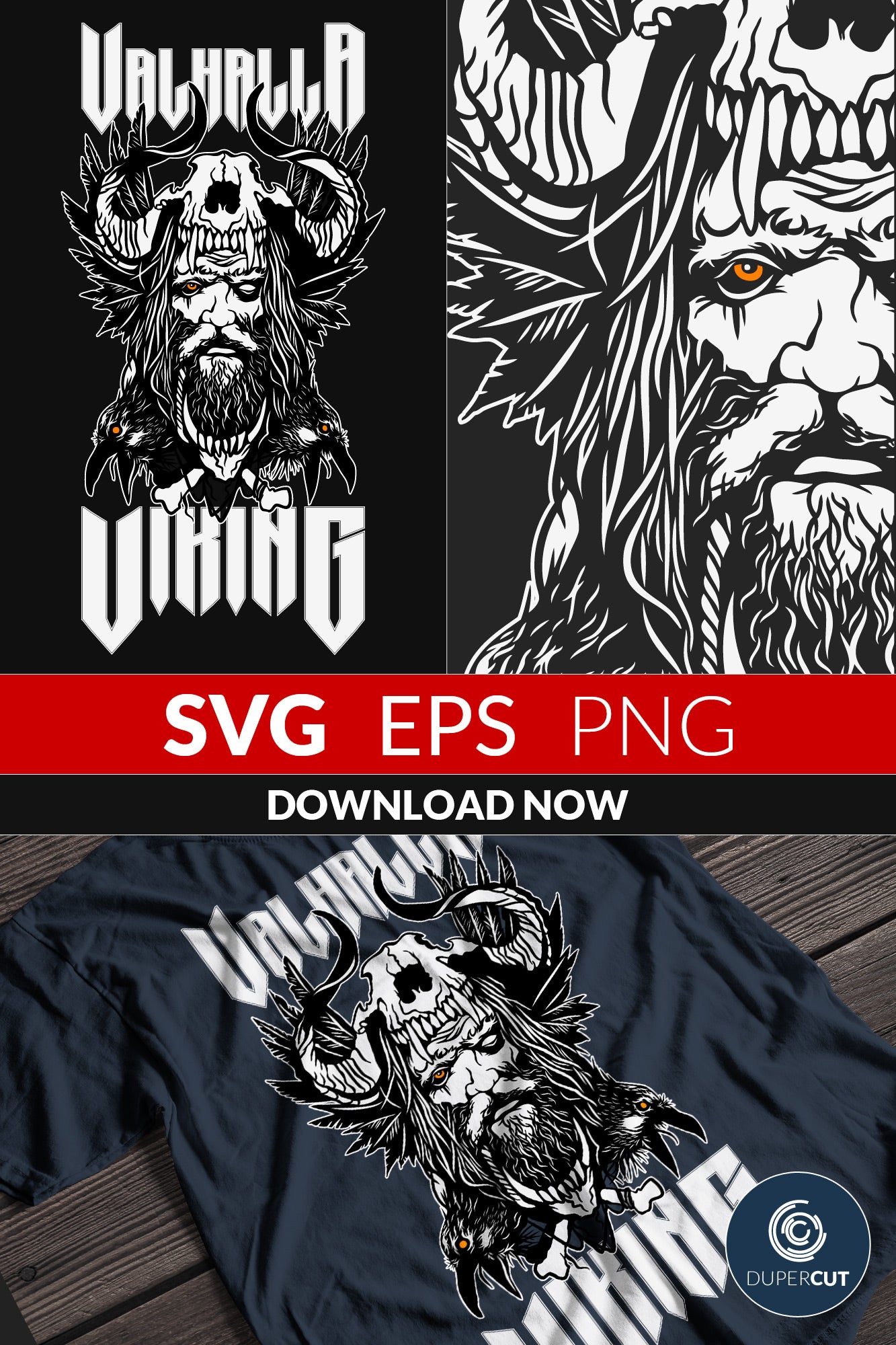 Vlhalla Viking - digital download for custom apparel - EPS, SVG, PNG files. Vector Colour illustration for print on demand, sublimation, custom t-shirts, hoodies, tumblers.
