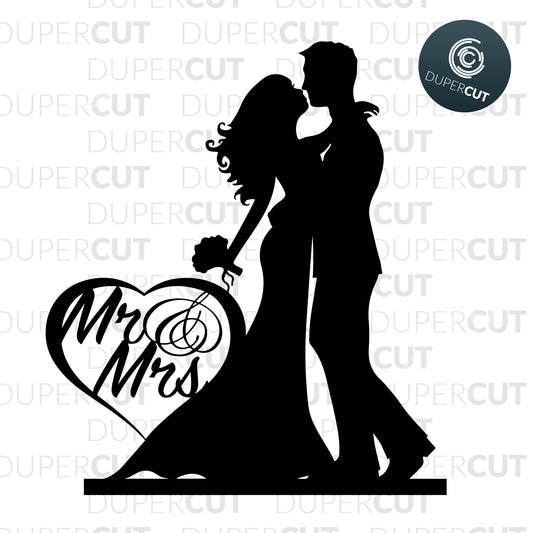 DIY wedding cake topper, Mr and Mrs. Paper cutting template SVG PNG DXF files. For DIY projects Cricut, Glowforge, Silhouette Cameo, CNC Machines.