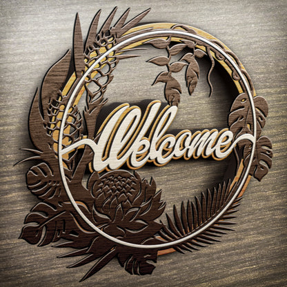 Tropical welcome sign, cabin dcoration. SVG PNG DXF cutting files for Cricut, Glowforge, Silhouette cameo, laser engraving