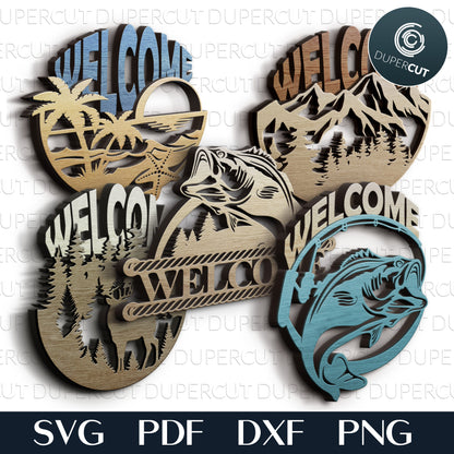 Welcome sign bundle - layered cutting files SVG PDF DXF template for laser cutting and engraving, Glowforge and CNC plasma machines