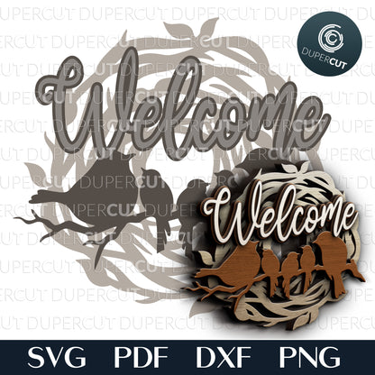 Family nest welcome sign - SVG PDF DXF layered cutting files for laser machines, Glowforge, Cricut, Silhouette cameo, CNC plasma