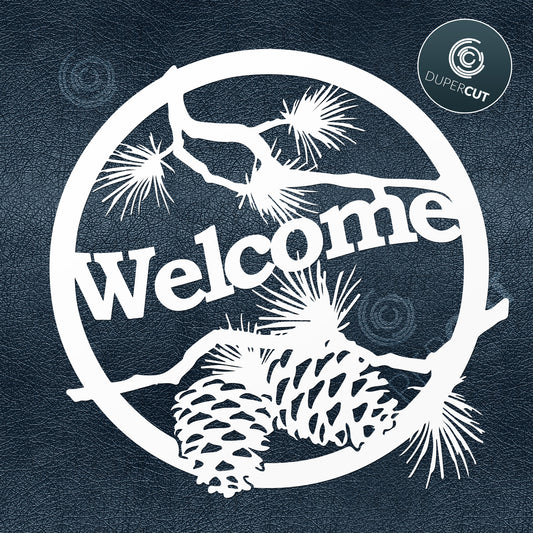 Welcome sign for cottage. . Paper cutting template SVG PNG DXF files. For DIY projects Cricut, Glowforge, Silhouette Cameo, CNC Machines.