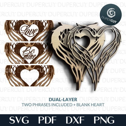 Winged heart steampunk design - layered cutting files SVG PDF DXF vector template for laser machines, Glowforge, Cricut, Silhouette cameo