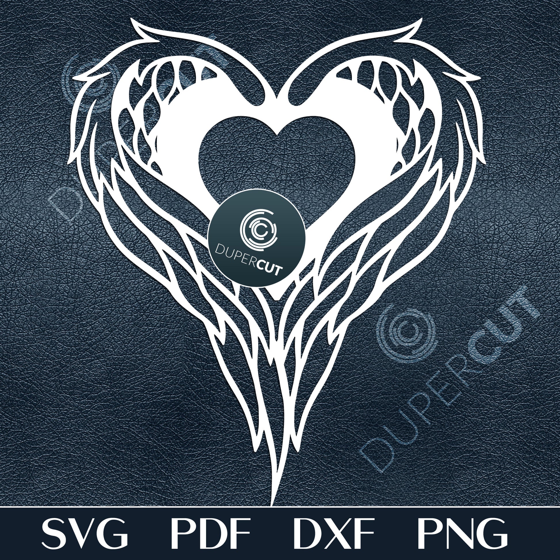 Winged heart - Valentines Day cutting files SVG PDF DXF vector template for laser machines, Glowforge, Cricut, Silhouette cameo