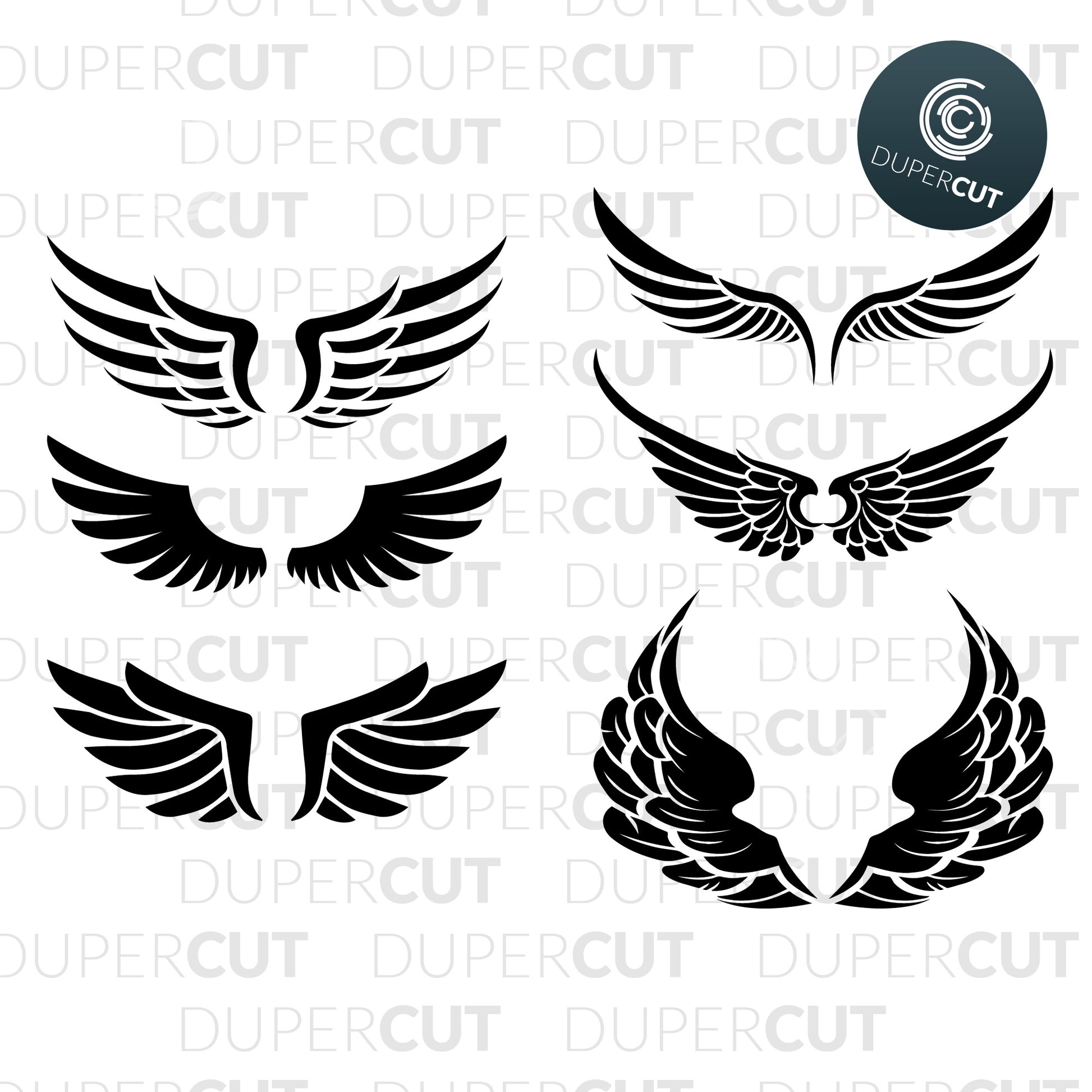 FREE wings bundle silhouettes. Paper cutting template SVG PNG DXF files. For DIY projects Cricut, Glowforge, Silhouette Cameo, CNC Machines.